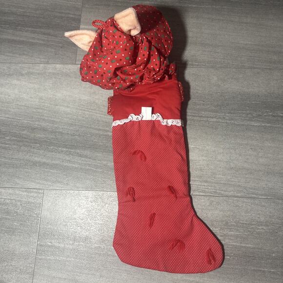Vintage Smithy Plush Pig Christmas Stocking 18 in Quilted Red Green 80s 90s - Picture 6 of 9